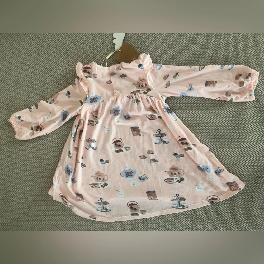 Angel Dear Pink Tea Party Long Sleeve Dress with Dusty Rose Leggings - Picture 8 of 12